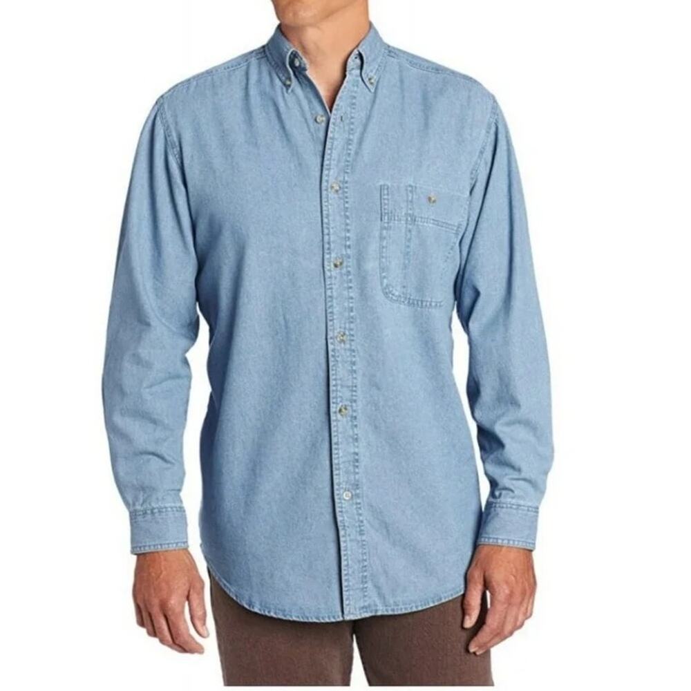 Wrangler Rugged Wear Denim Shirt Light Wash Blue XLT Tall Western Workwear